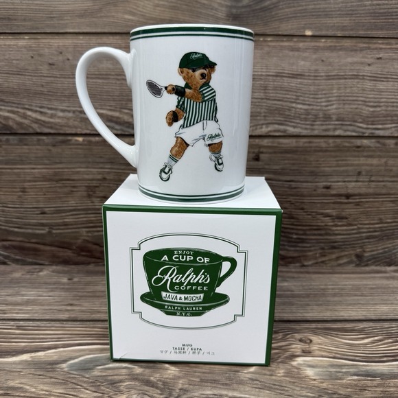 Ralph Lauren Polo Tennis Bear Ralph's Coffee Mug In Box Porcelain White NEW - Picture 2 of 6